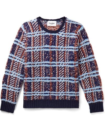 Corridor NYC Checked Merino Wool-blend Sweater - Blue