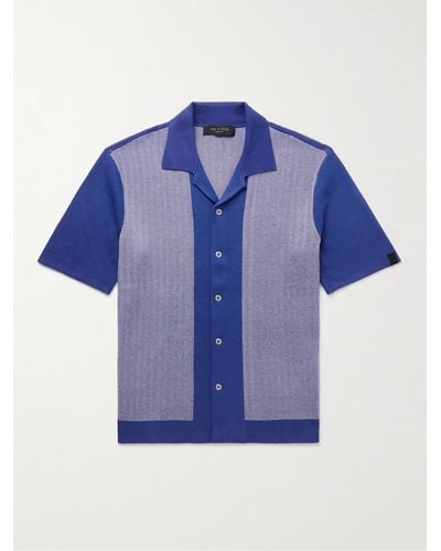 Rag & Bone Avery Camp-collar Herringbone Jacquard-knit Shirt - Blue