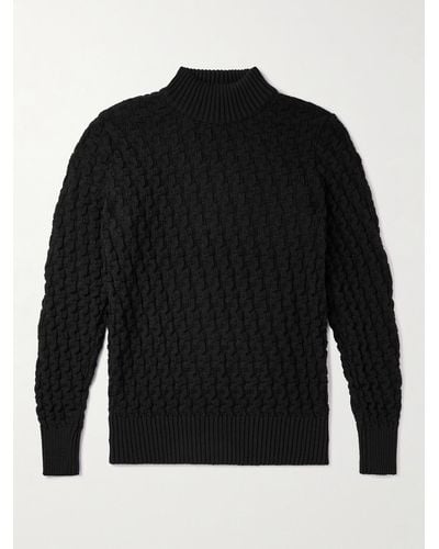 S.N.S. Herning Stark Slim-fit Cable-knit Merino Wool Jumper - Black