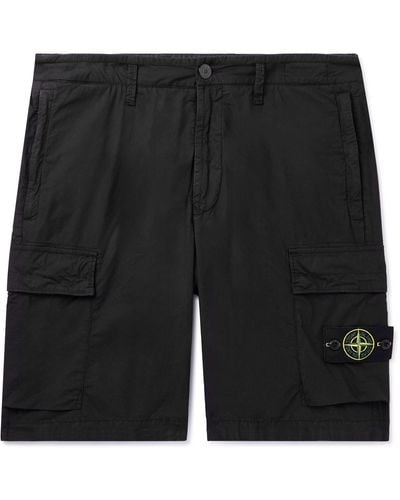 Stone Island Straight-leg Logo-appliquéd Cotton-blend Canvas Cargo Shorts - Black
