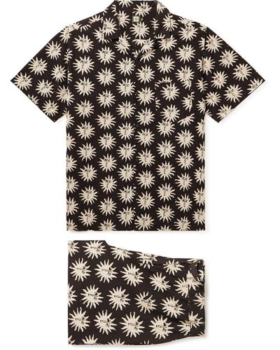 Desmond & Dempsey Printed Cotton-poplin Pajama Set - Black
