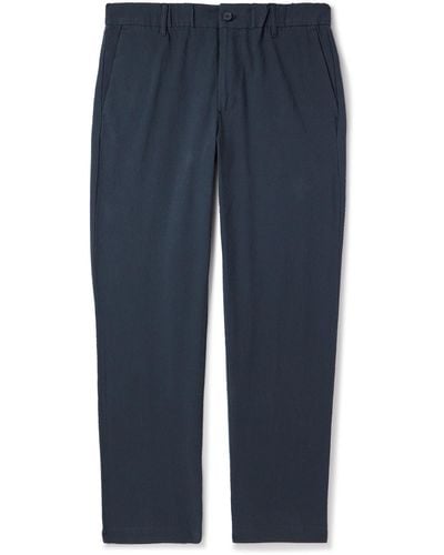 NN07 Theodor 1040 Straight-leg Stretch Organic Cotton-seersucker Drawstring Pants - Blue
