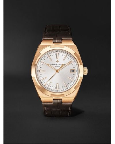 Vacheron Constantin Overseas Automatic 41mm 18-karat Pink Gold And Leather Watch - Black