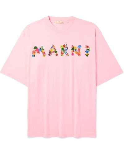 Marni Logo-print Cotton-jersey T-shirt - Pink