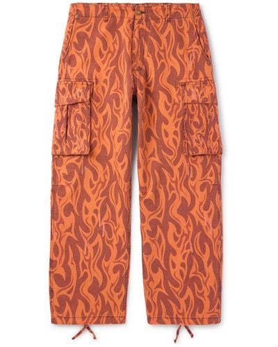 ERL Straight-leg Distressed Printed Cotton-canvas Cargo Pants - Orange