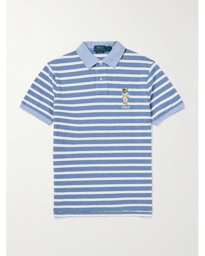 Polo Ralph Lauren Slim-fit Logo-embroidered Striped Cotton-piqué Polo Shirt - Blue