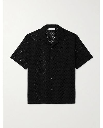 Frankie Shop Landon Hemd aus Spitze aus einer Baumwollmischung mit Reverskragen - Schwarz