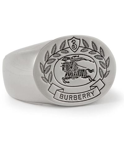 Burberry Logo-engraved Palladium-plated Signet Ring - Gray