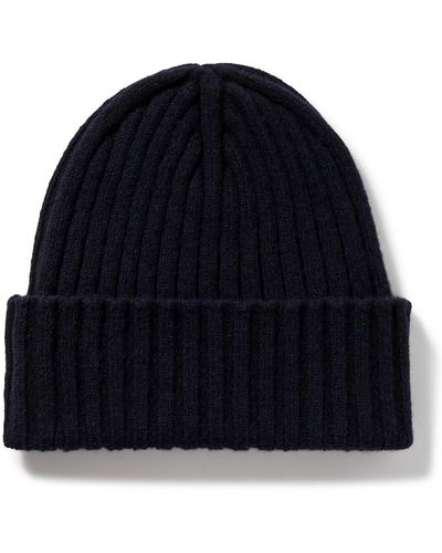 De Petrillo Ribbed Merino Wool And Cashmere-blend Beanie - Blue