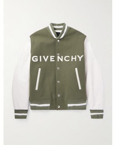 Givenchy Logo-appliquéd Wool-blend And Leather Varsity Jacket - Green