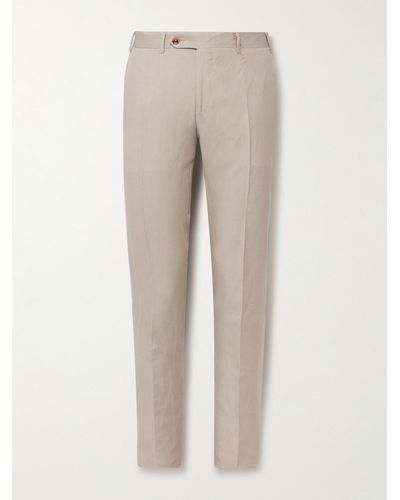Canali Kei Slim-fit Tapered Linen And Silk-blend Suit Trousers - Natural