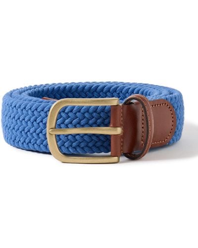Anderson & Sheppard 3.5cm Leather-trimmed Woven Elastic Belt - Blue