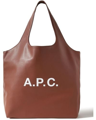 A.P.C. Ninon Logo-print Faux Leather Tote - Brown