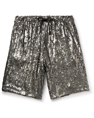 Dries Van Noten Straight-leg Sequinned Chiffon Drawstring Shorts - Gray