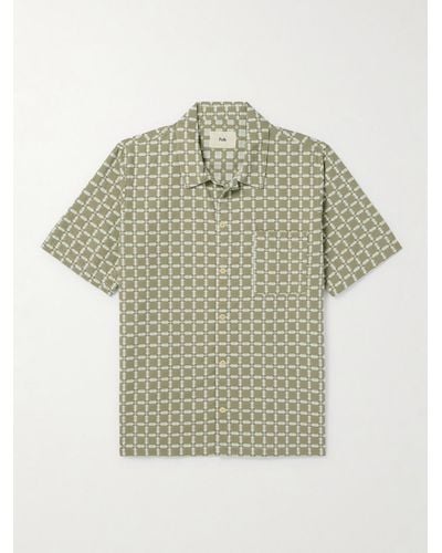 Folk Gabe Spread-collar Embroidered Cotton Shirt - Green