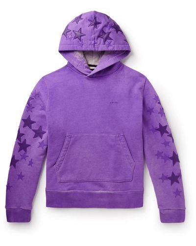 Amiri Pigment Spray Star Leather-trimmed Cotton-jersey Hoodie - Purple
