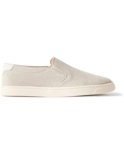 Brunello Cucinelli Leather-trimmed Suede Slip-on Sneakers - White