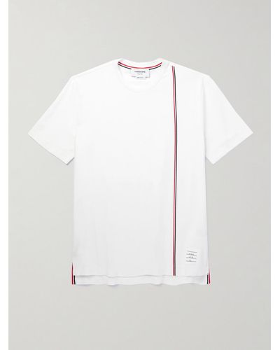 Thom Browne T-Shirt aus Baumwoll-Jersey mit Streifen und Logoapplikation - Weiß