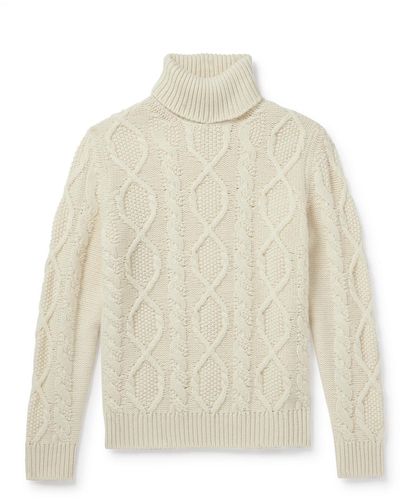 Anderson & Sheppard Aran Cable-knit Wool And Cashmere-blend Rollneck Sweater - White