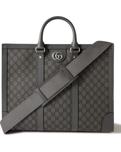 GG Supreme Leather-Trimmed Monogrammed Coated-Canvas Tote Bag