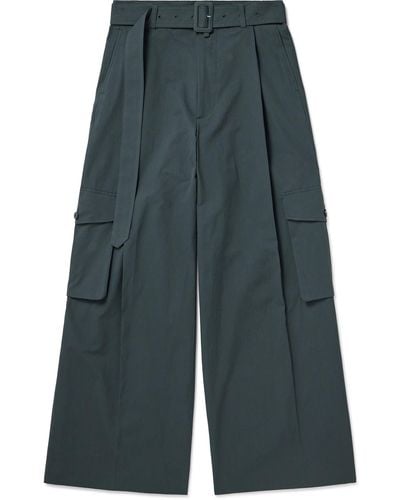 Dries Van Noten Wide-leg Belted Pleated Cotton Cargo Pants - Blue