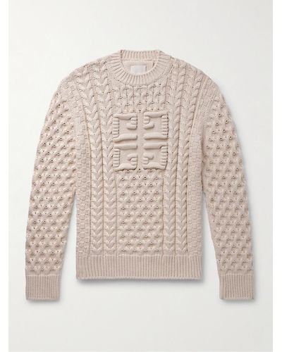 Givenchy Pullover in misto cotone a trecce con logo jacquard - Bianco