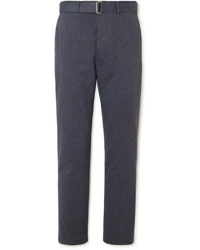 Officine Generale Straight-leg Belted Cotton-twill Pants - Blue