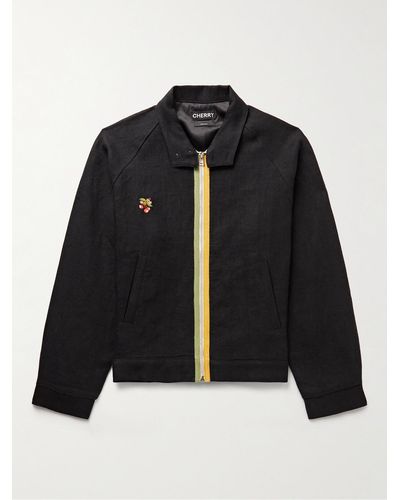 CHERRY LA Dave Embroidered Linen Jacket - Black