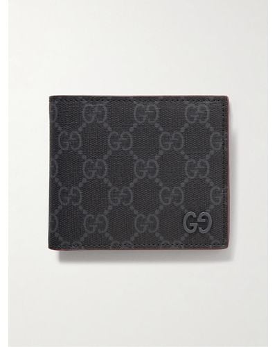 Gucci GG Supreme aufklappbares Portemonnaie aus genarbtem Leder und beschichtetem Canvas mit Logomuster - Schwarz