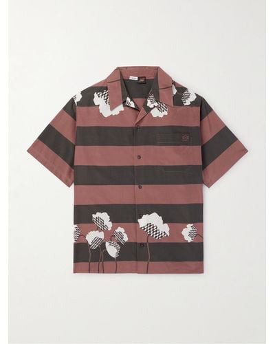 Loewe Paula's Ibiza Convertible-collar Striped Printed Cotton And Silk-blend Poplin Shirt - Brown