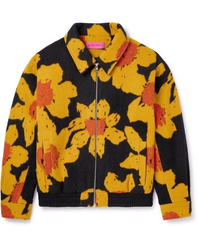 The Elder Statesman Senna Oversized Floral-print Wool And Cashmere-blend Bomber Jacket - Yellow