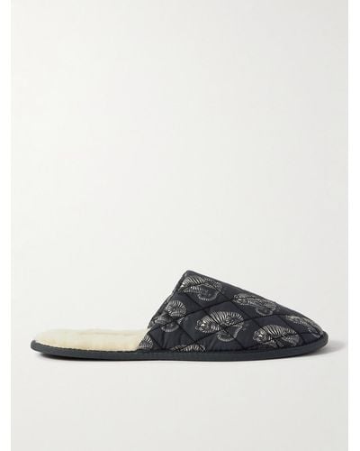 Desmond & Dempsey Byron Wool-lined Quilted Printed Cotton Slippers - Blue