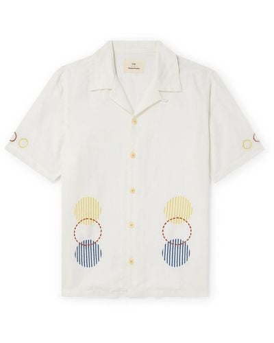 Folk Damien Poulain Convertible-collar Embroidered Linen And Cotton-blend Shirt - White