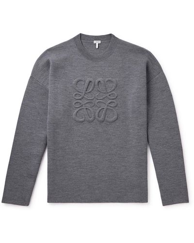 Loewe Logo-embroidered Wool-blend Sweater - Gray