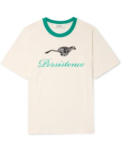 Wales Bonner Resilience Embroidered Flocked Organic Cotton-jersey T-shirt - Natural