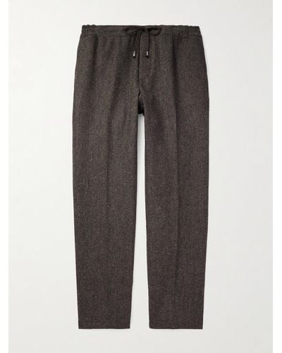De Petrillo Straight-leg Pleated Wool-blend Flannel Suit Trousers - Grey