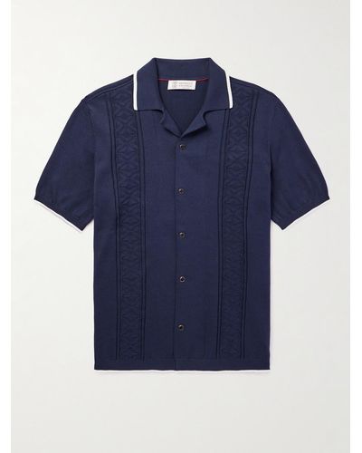 Brunello Cucinelli Slim-fit Jacquard-knit Cotton Shirt - Blue