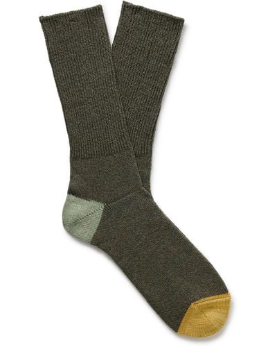 Anonymous Ism Colour-block Ribbed-knit Socks - Green