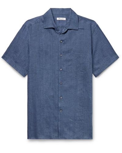 Loro Piana André Camp-collar Linen Shirt - Blue