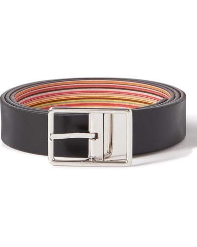 Paul Smith Reversible Striped Leather Belt - Black