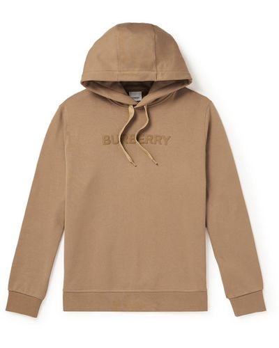 Burberry Ansdell Logo-print Cotton-jersey Hoodie - Natural