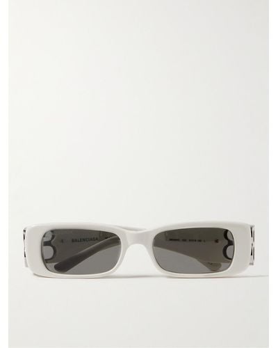 Balenciaga Occhiali da sole in acetato e metallo argentato con montatura rettangolare Dynasty - Bianco