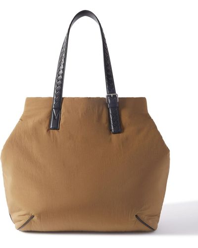 Bottega Veneta Padded Paper Nylon And Intrecciato Leather Tote Bag - Brown