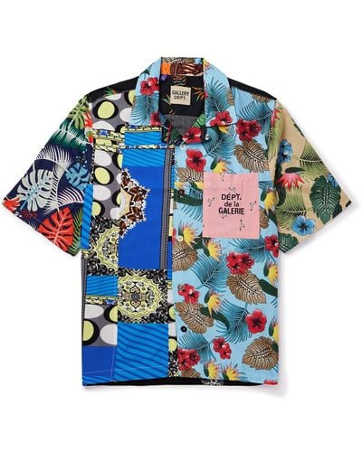GALLERY DEPT. Parker Camp-collar Logo-embroidered Patchwork Floral-print Woven Shirt - Blue