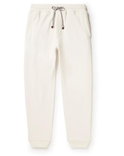 Brunello Cucinelli Tapered Brushed Cotton-jersey Sweatpants - White