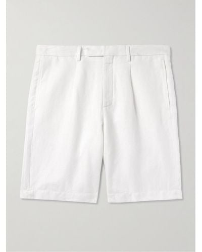 Boglioli Straight-leg Pleated Herringbone Cotton And Linen-blend Shorts - White