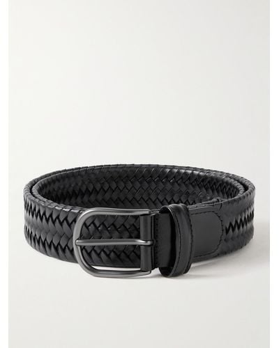 Anderson's 3.5cm Woven Leather Belt - Black