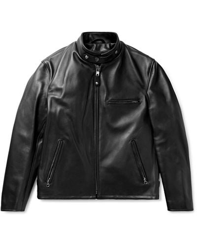 Schott Nyc Classic Racer Slim-fit Leather Biker Jacket - Black