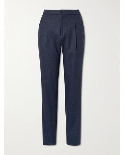 Rubinacci Straight-leg Pleated Wool-flannel Trousers - Blue