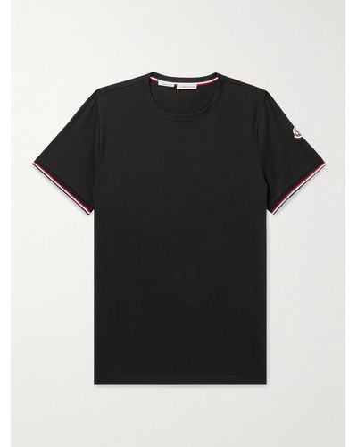 Moncler Slim-fit Logo-appliquéd Contrast-tipped Cotton-blend Jersey T-shirt - Black